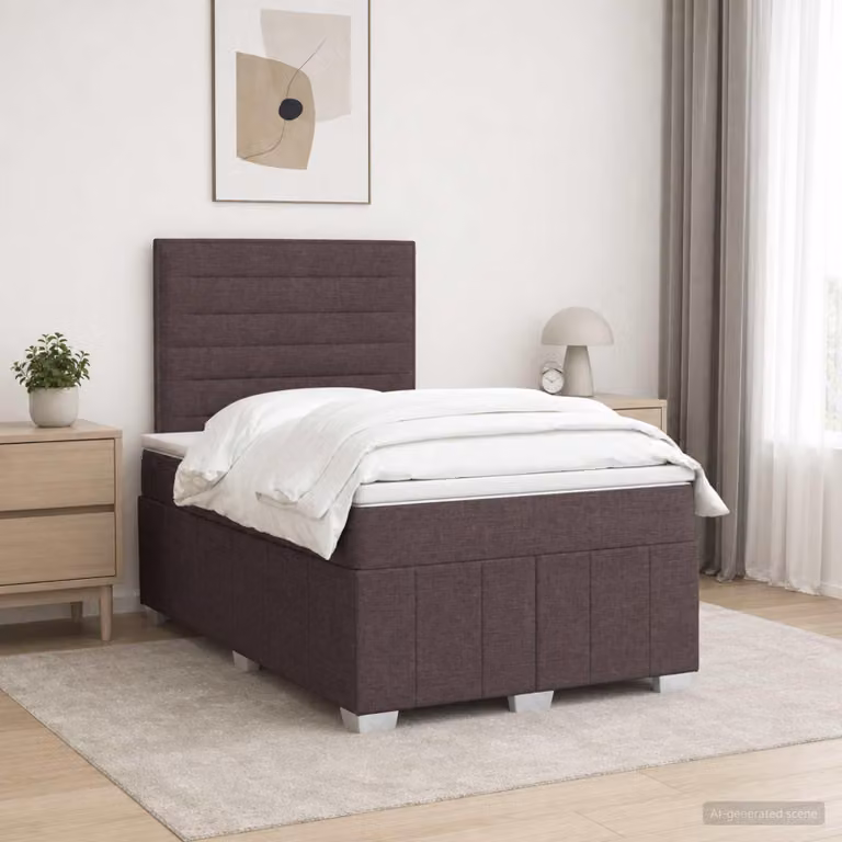 Maison Exclusive - Letto boxspring a LED con materasso, marrone scuro, 120 x 190 cm, rivestimento in tessuto