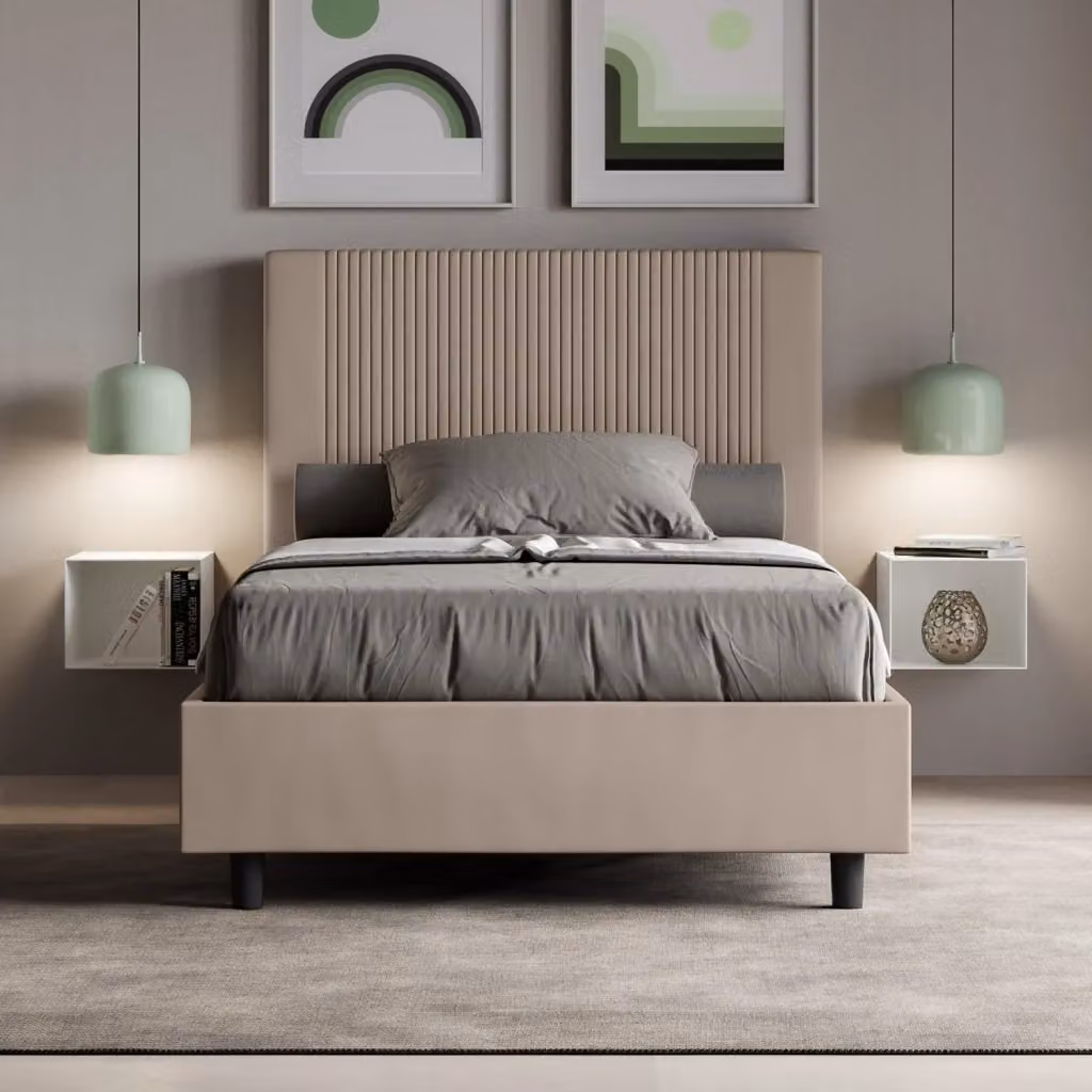 Letto Matrimoniale Moderno GIORDANOSHOP con Contenitore a Alzata Beige L/P/H: 200 x 162 x 122 cm – 2
