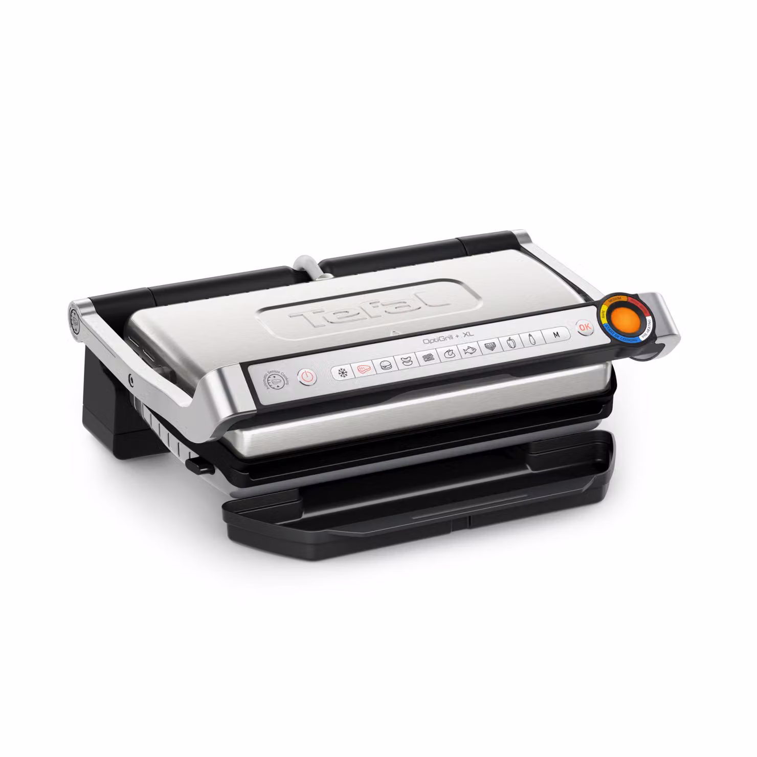 Tefal Optigrill+ XL GC727D10, Nero, Acciaio inox, Metallo, Rettangolare, Manopole, 800 cm², 400 x 200 mm