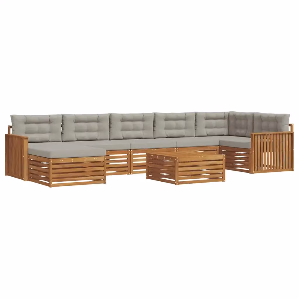 Set di divani da esterno vidaXL a forma di L composto da 8 pezzi in legno di acacia con cuscini grigi e tavolino da giardino – 2
