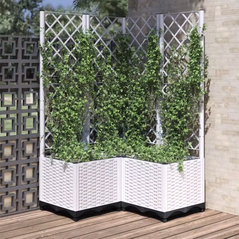 Fioriera da giardino con graticcio vidaXL in plastica bianca L/P/H: 80 x 80 x 136 cm