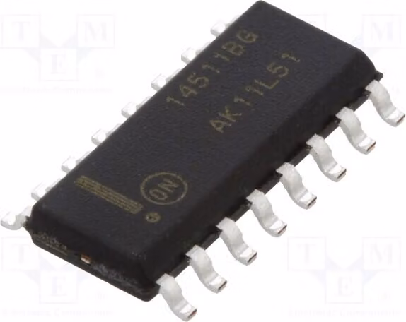 3x SMD -40÷85°C MC14511BDG Sistemi di chiusura a scatto. Canali: 1. Tensione: 3÷18 VDC