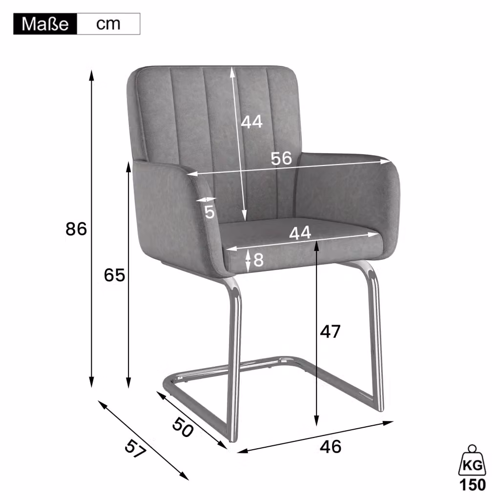 Set di 4 sedie da pranzo moderne WISHDOR in pelle sintetica grigia con struttura in metallo impilabile a Z – 2