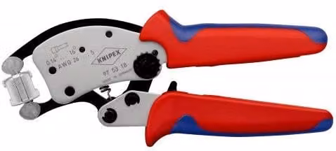 Pinza per terminali a bussola Knipex Twistor16 con regolazione automatica e testa di crimpaggio girevole in acciaio inossidabile e cromo vanadio multicolore