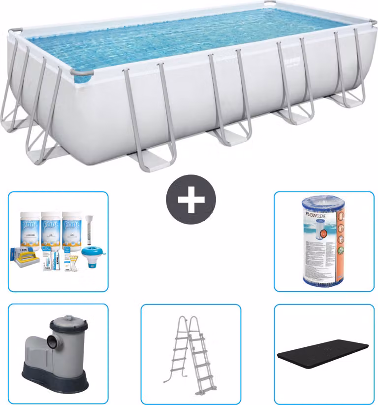 Piscina rettangolare Bestway Power Steel - 549 x 274 x 122 - Grigio - compresa pompa - scala - copertura pacchetto manutenzione - filtro