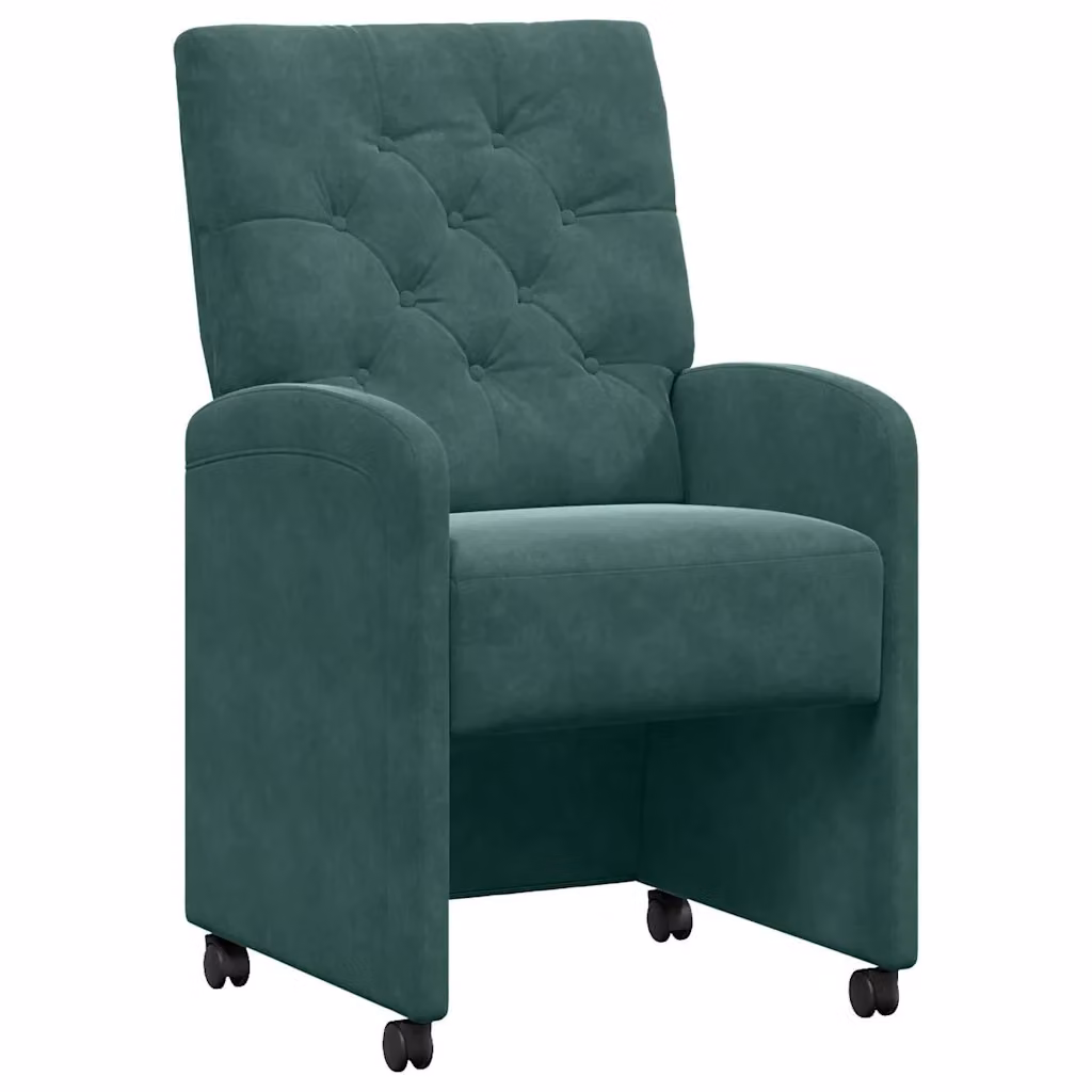 Set di 2 sedie da pranzo vidaXL in velluto verde scuro con ruote, L: 58 cm, P: 67 cm, H: 97 cm – 2