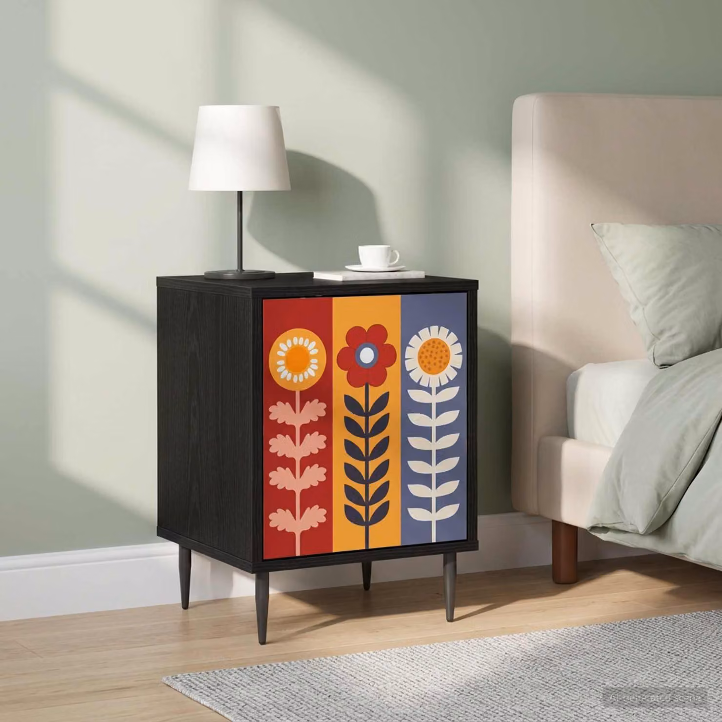 Set di 2 armadi da notte vidaXL ESSEN in stile moderno, colore Rovere Nero, L: 36 cm, P: 33 cm, H: 51 cm