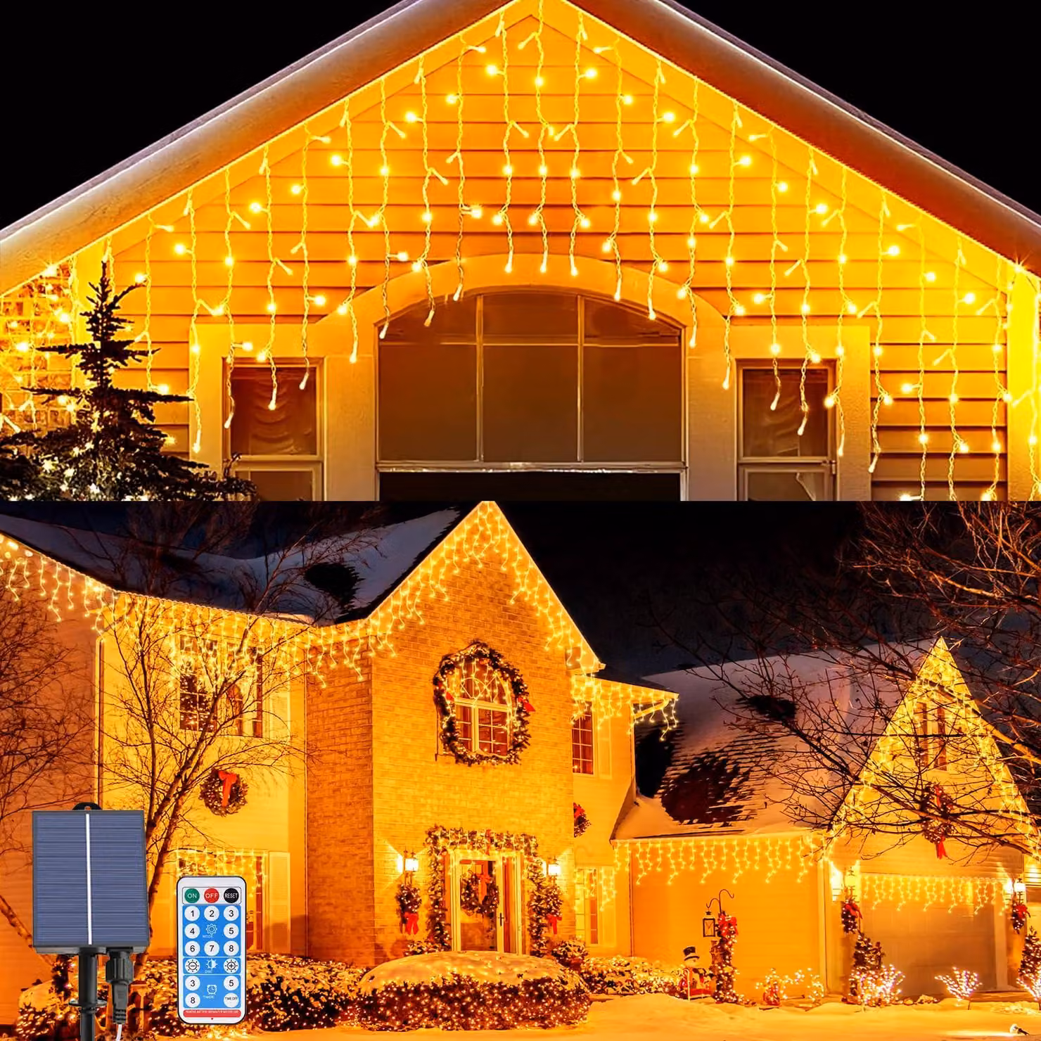 Catena luminosa a LED solare per esterni, 5 metri, 128 LED, effetto ghiaccio