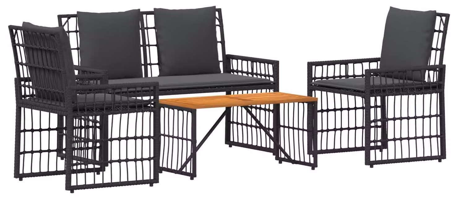 Set di Mobili da Esterno 4 pcs Nero e Grigio scuro