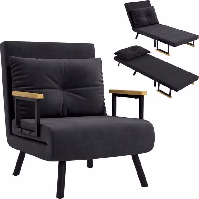 Divano letto singolo imbottito ¨C zephmum ¨C nero, velluto, legno