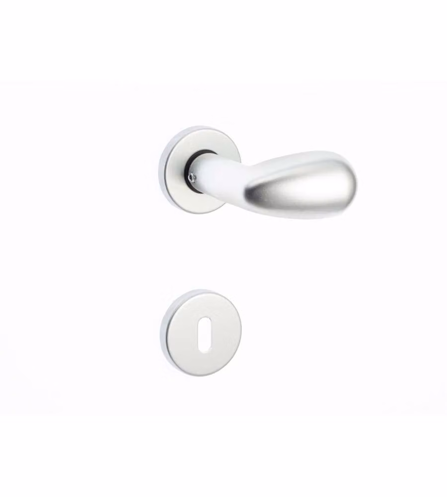 Pomolo ovale con quadro in alluminio anodizzato argento.