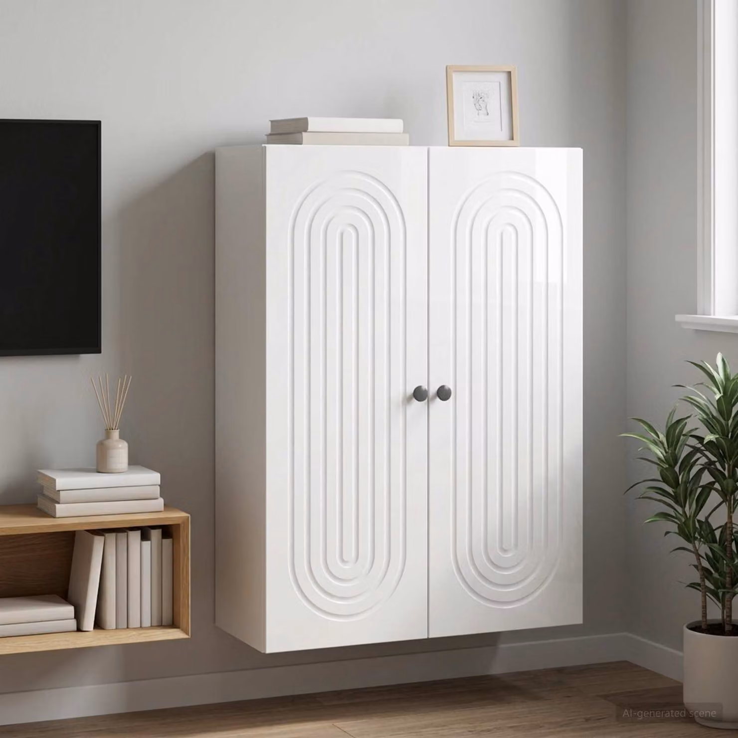 vidaXL Mobiletto a muro moderno Bianco Lucido L: 66 cm, P: 34,5 cm, H: 90 cm
