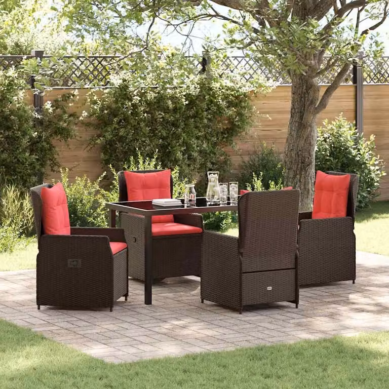 Maison Exclusive - Set da pranzo per esterno, 5 pezzi, rattan sintetico marrone