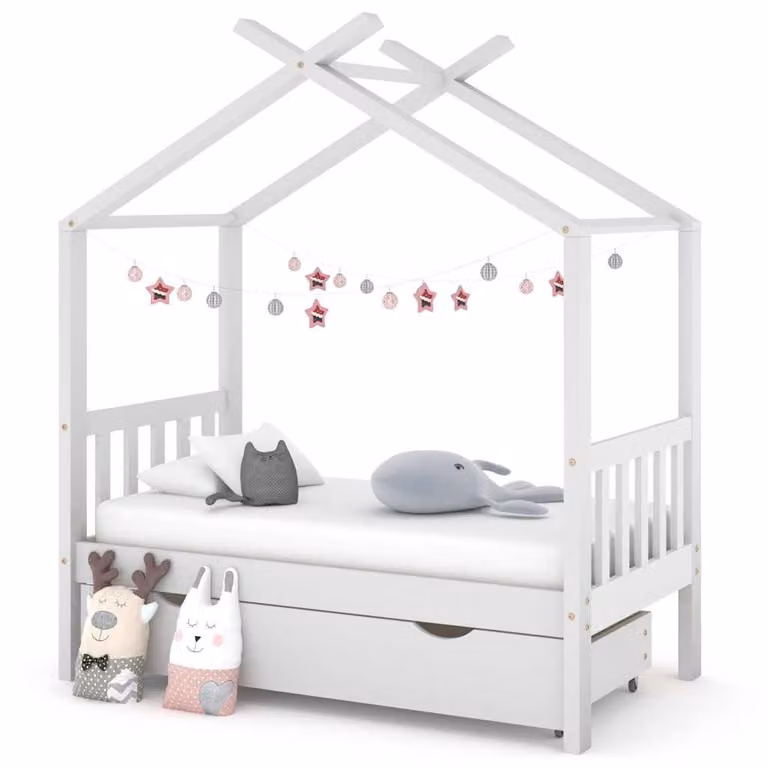 vidaXL Giroletto per bambini in legno di pino con cassetto, colore bianco, L 70 cm x P 140 cm