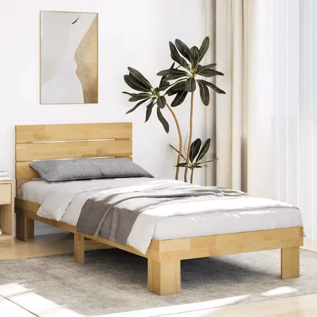 Struttura Letto con Testiera vidaXL in Legno Massello Colore Rovere L: 75 cm, P: 196 cm, H: 79 cm
