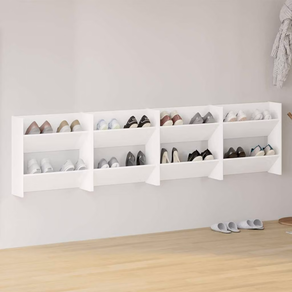 Set di 4 scarpiere da muro vidaXL bianche in legno multistrato con scomparti basculanti L: 60 cm, P: 18 cm, H: 60 cm