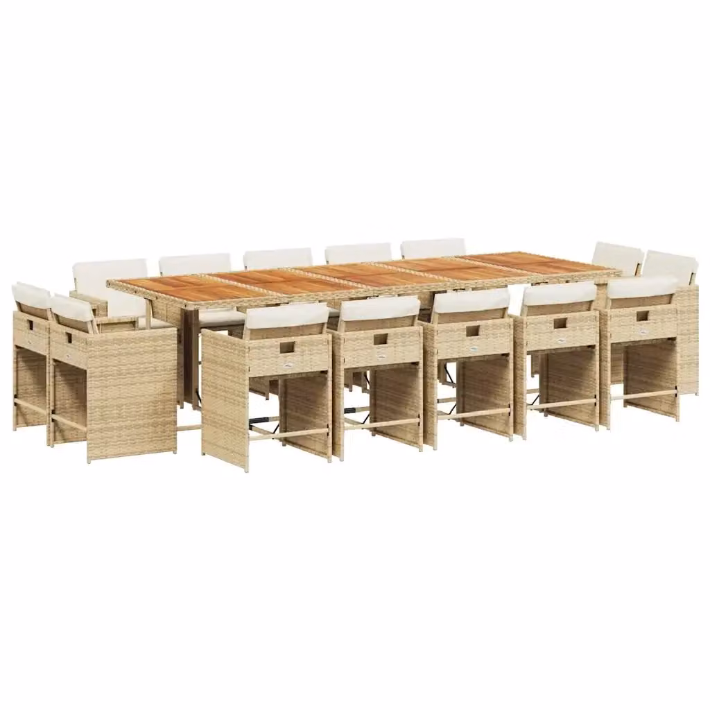 Set da pranzo da giardino vidaXL in polyrattan con cuscini beige e legno di acacia, 15 pezzi – 2