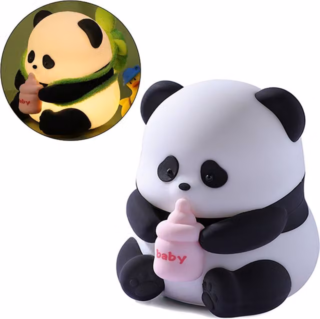 Lampada LED Panda in silicone bianco con funzione dimmable e timer per la cameretta dei bambini