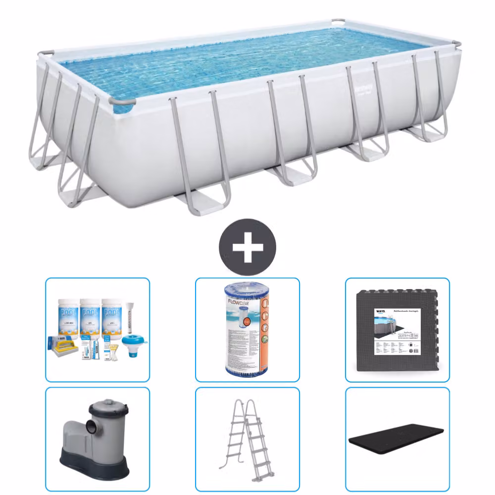 Piscina rettangolare Bestway Power Steel - 549 x 274 x 122 - Grigio - compresa pompa - scala - copertura pacchetto manutenzione - filtro - pavimento in piastrelle