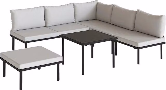 Set 6 Pezzi Mobili da Giardino Divano Angolare Poltrone con Cuscini e Tavolino in Metallo Grigio Chiaro