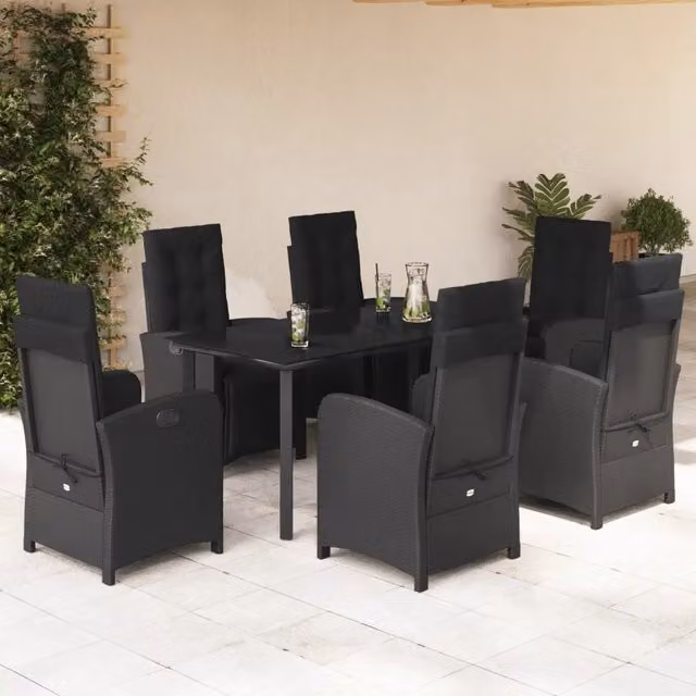 Set da pranzo da giardino vidaXL in polyrattan nero con 7 pezzi e cuscini – 1