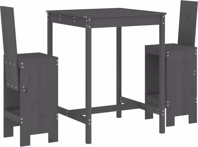 Set Bar da Giardino 3 pz | Set Salotto da Giardino Grigio in Legno Massello di Pino