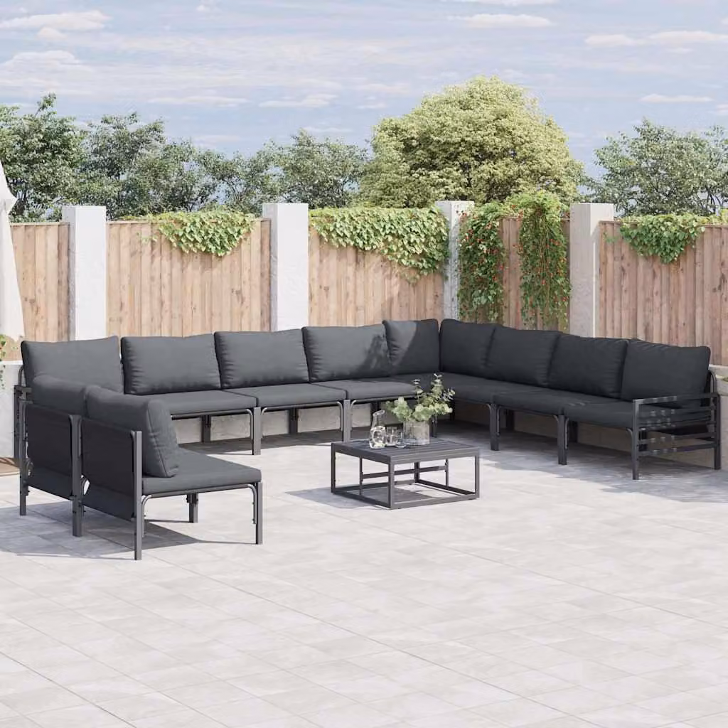 Maison Exclusive - Set di divani da giardino, 11 pezzi, colore nero, struttura in acciaio