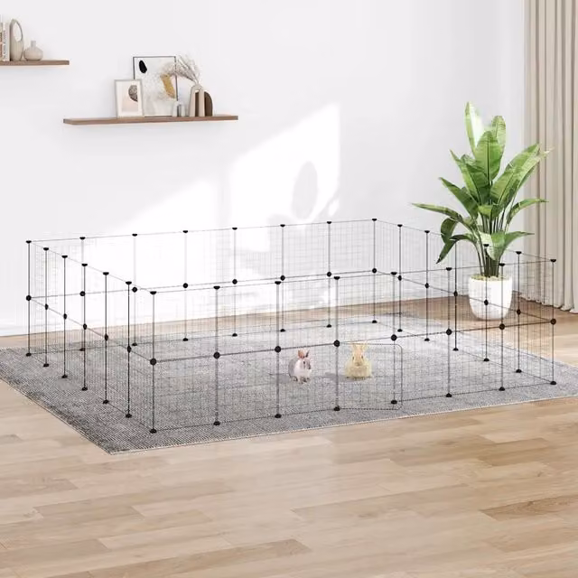 Gabbia per animali vidaXL in metallo nero con 52 pannelli e porta, L: 245 cm, H: 210 cm, P: 70 cm