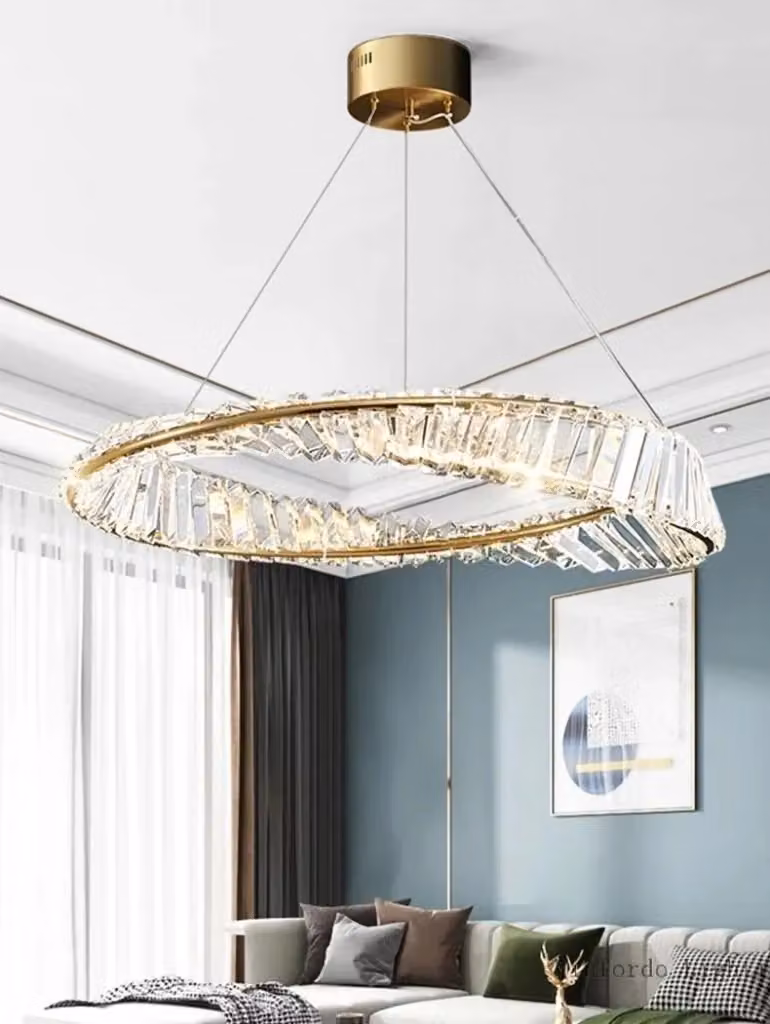 Lampada da tavolo Toolight in metallo e cristallo color oro/ottone con design moderno a anello e luce verso il basso – 2