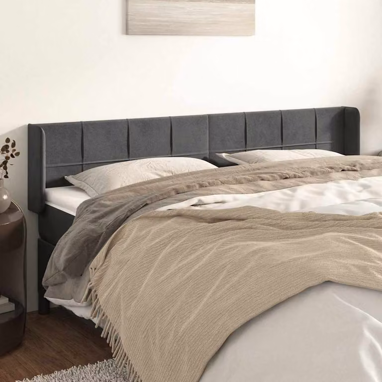 Testiera ad orecchio vidaXL in velluto grigio con struttura in legno L: 183 cm, P: 16 cm, H: 78-88 cm