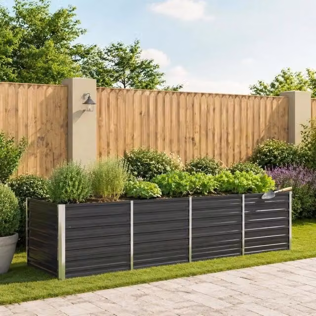 Garden Raised Bed, Anthracite, 320 X 80 X 77 Cm, Galvanized Steel