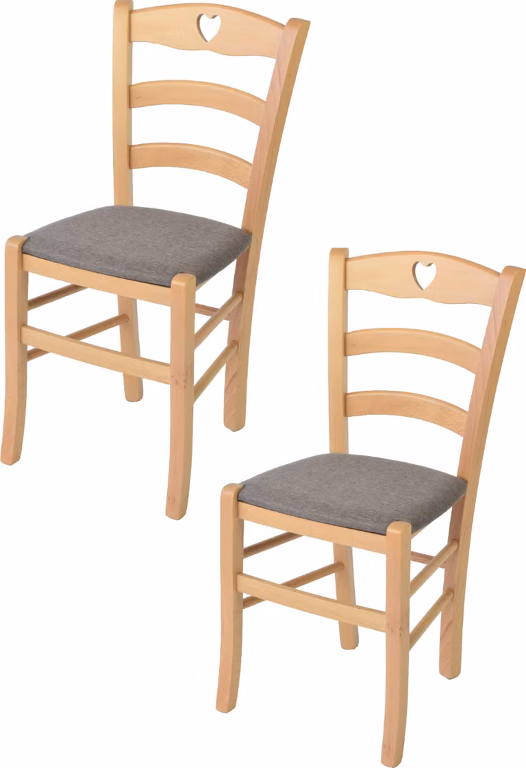 t m c s Tommychairs - Set di 2 sedie CUORE per cucina e sala da pranzo, Struttura robusta in legno di faggio laccato in colore naturale e sedile imbottito rivestito in tessuto color fulvo