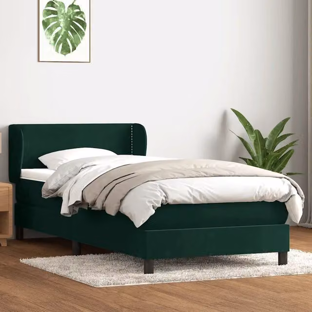Letto con Giroletto a Molle e Materasso Ibrido vidaXL in Velluto Verde Scuro e Bianco L/P/H: 80 x 220 x 83 cm – 1
