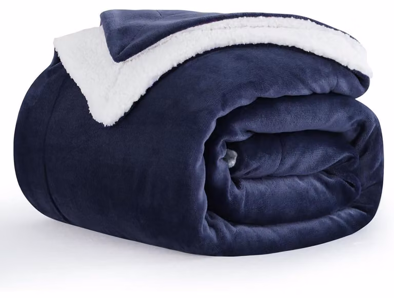 Coperta in pile Sherpa, blu, 150x200 cm