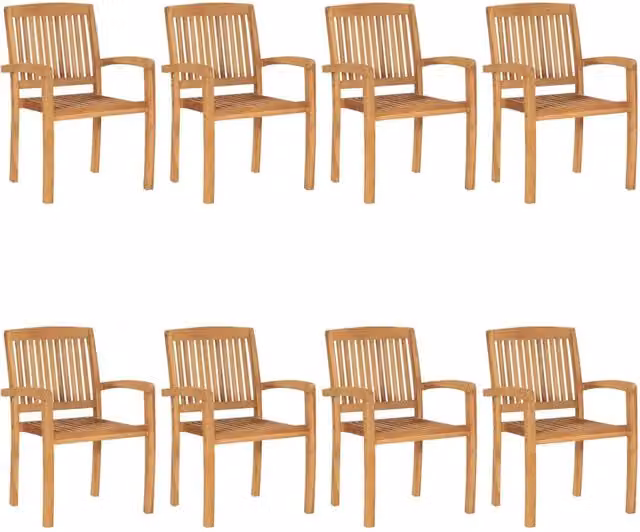Set di 8 sedie da giardino impilabili vidaXL in legno di teak massello con cuscini blu e marroni