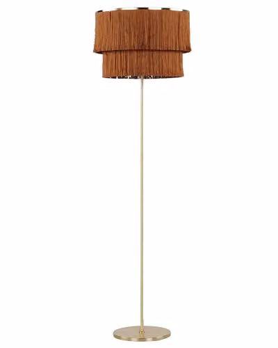 Lampada da terra moderna con paralume marrone e struttura in metallo oro