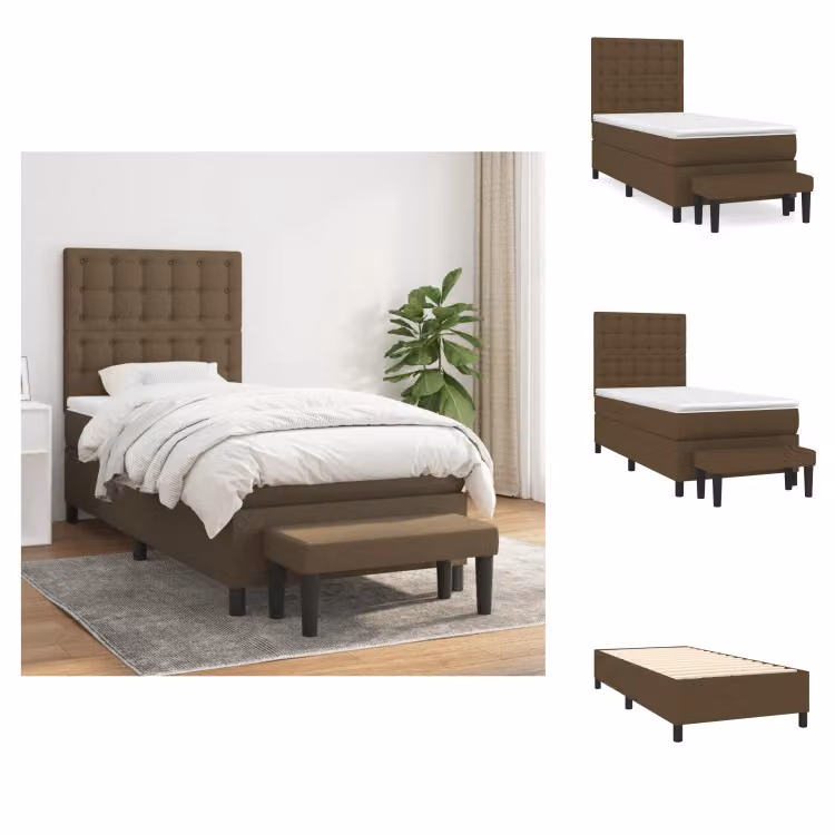 vidaXL Letto a molle con materasso in tessuto marrone scuro 100x200 cm - Letti e strutture letto