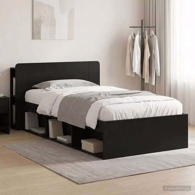 Letto con contenitore e testiera vidaXL in legno nero L 190 cm x P 75 cm x H 211,5 cm