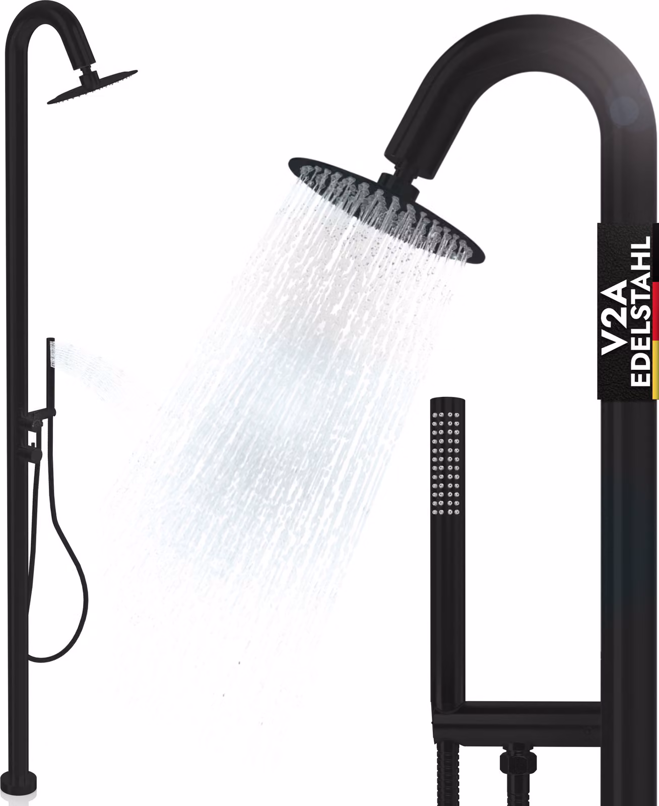 Doccia da giardino V2A in acciaio inox 2 connessioni acqua calda + acqua fredda doccia a pioggia doccia a mano doccia esterna