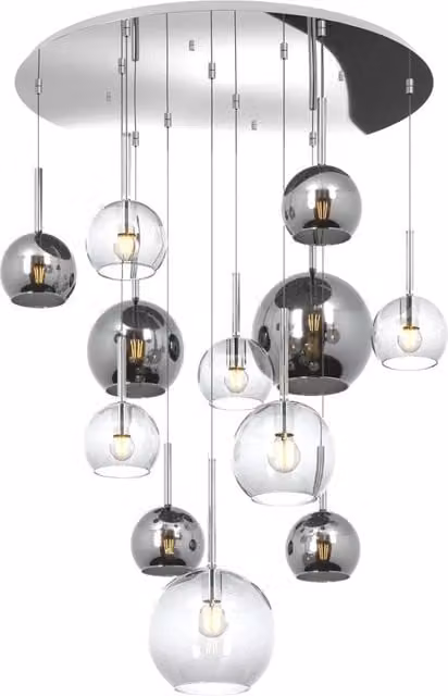 Lampadario Sospeso Contemporaneo Top Light Future in Metallo Cromo e Vetro Trasparente con 12 Luci E27 – 1