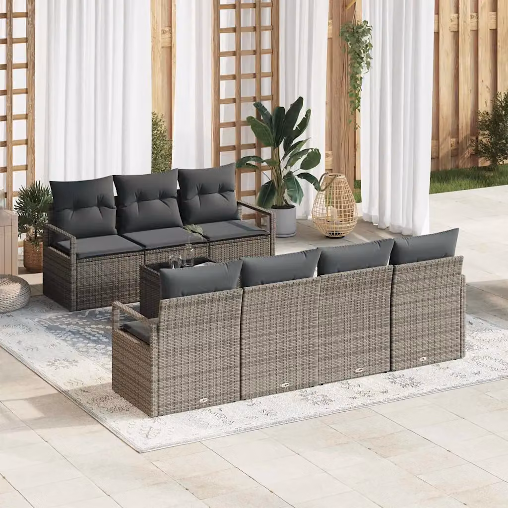 Set Divano da Giardino vidaXL 8 Pezzi Grigio con Cuscini e Tavolino in Polyrattan e Acciaio – 1