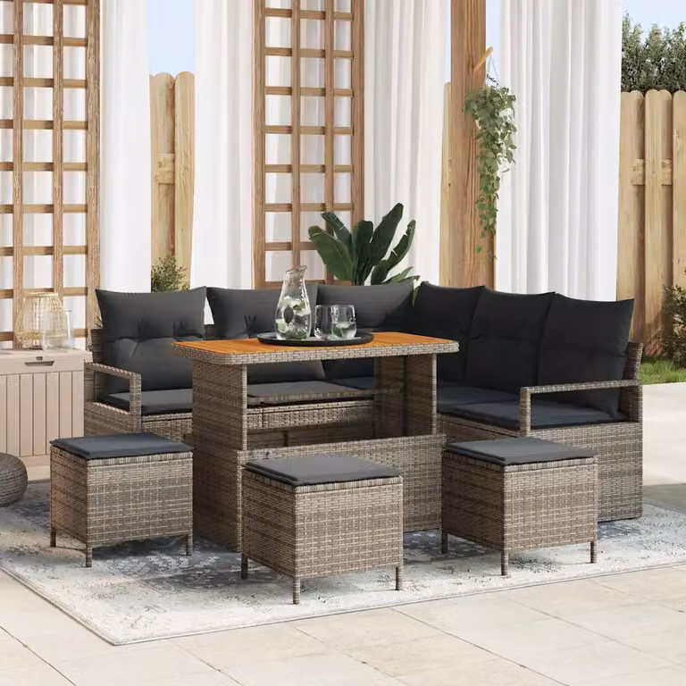 vidaXL Set Divano da Giardino Moderno a L con 9 Pezzi e Cuscini Grigio