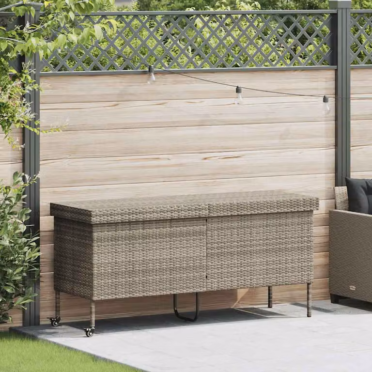 Contenitore da giardino con ruote vidaXL in rattan e metallo, Grigio e Beige, L: 160 cm, P: 75 cm, H: 55 cm