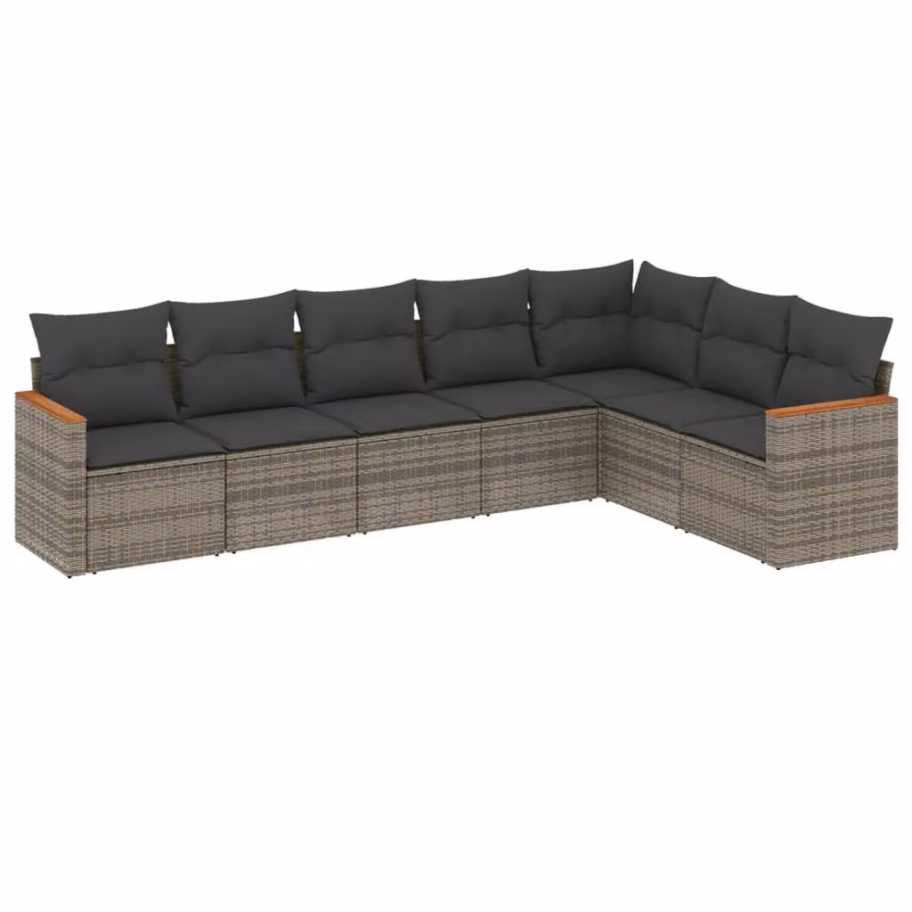 Set Divani da Giardino 7 pz con Cuscini Grigio in Polyrattan