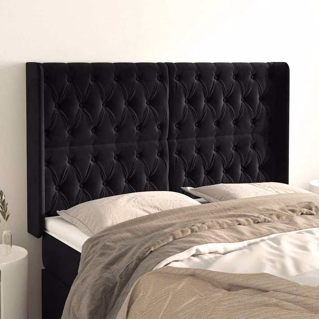 Testiera ad orecchio vidaXL in velluto nero L: 147 cm, P: 16 cm, H: 118-128 cm – 1