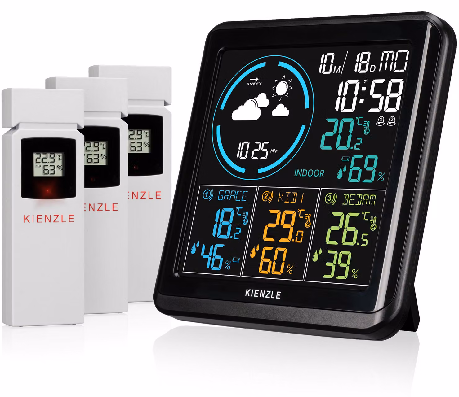 KIENZLE Funk DCF Wetterstation mit 3 Außensensoren