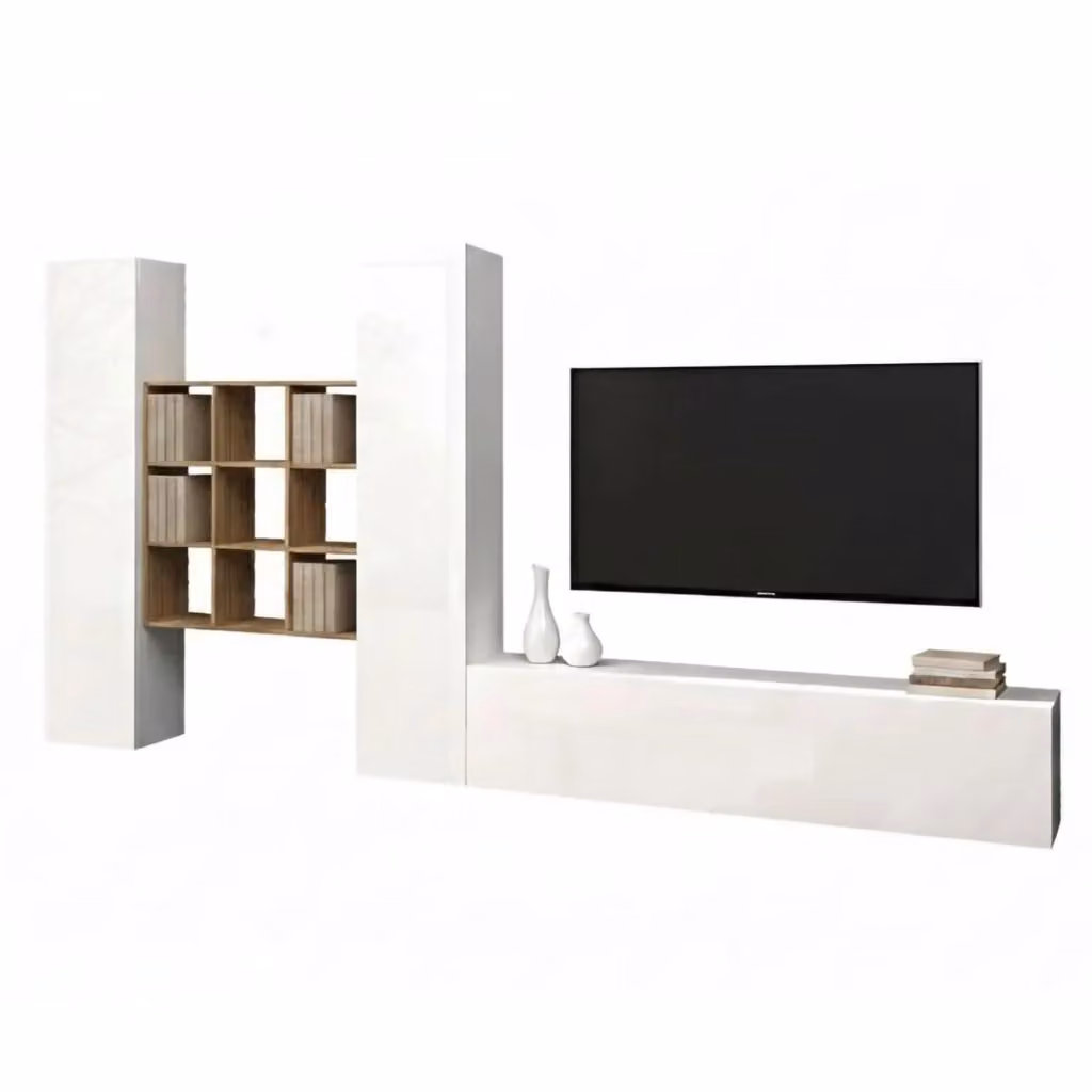 Parete Attrezzata Mobile Soggiorno Genoveffa DMORA Bianco Lucido L: 270 cm, P: 30 cm, H: 180 cm – 2