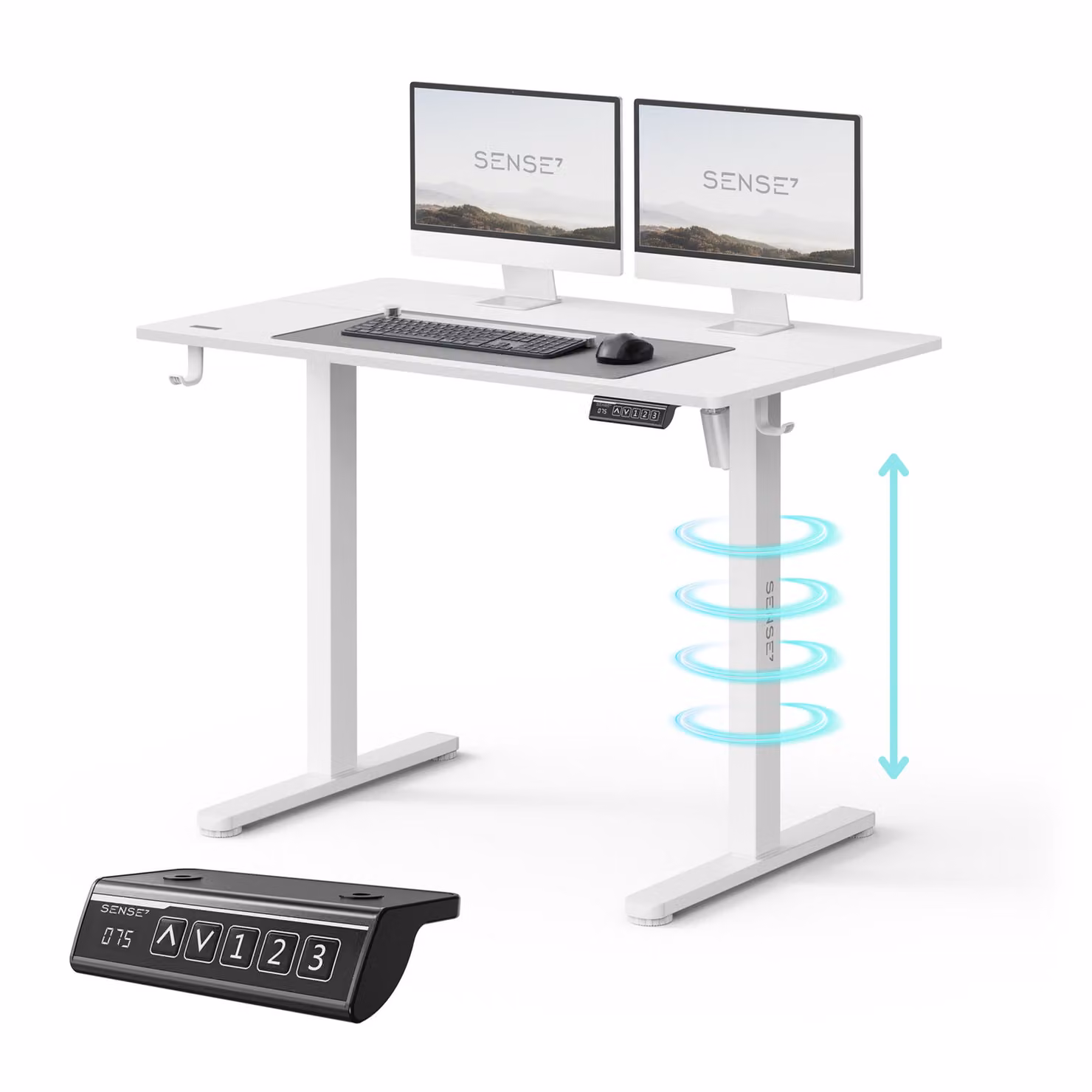 SENSE7 NOJO Scrivania regolabile in altezza elettricamente, dimensioni 100x60 cm. Scrivania ergonomica ad altezza regolabile con funzione di memoria. Struttura della scrivania: bianca