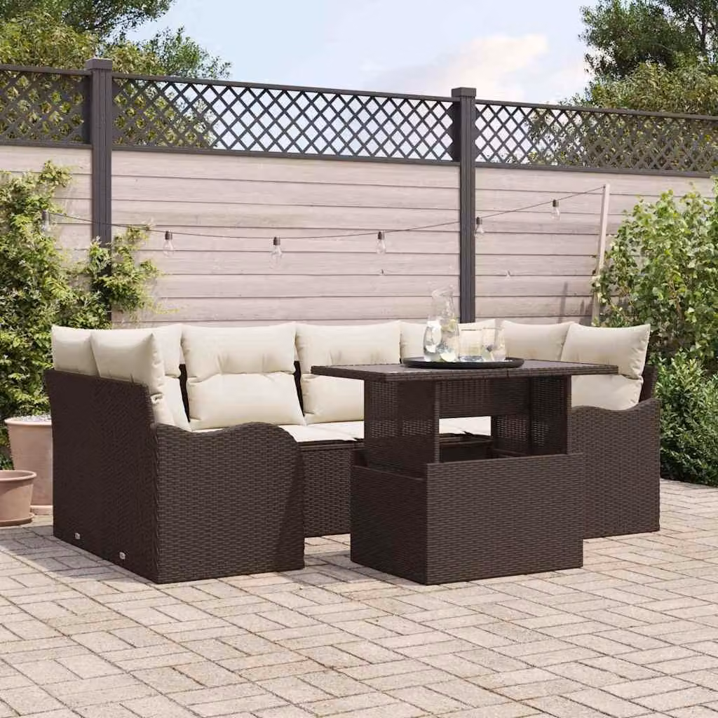 Maison Exclusive - Set Divano da Giardino con cuscino 7 pcs Marrone Poly Rattan