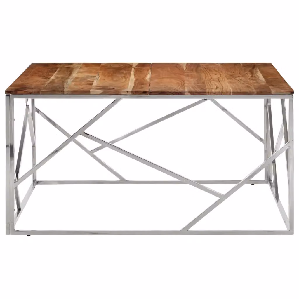 Tavolino da salotto moderno vidaXL in legno di acacia e metallo argento – 2
